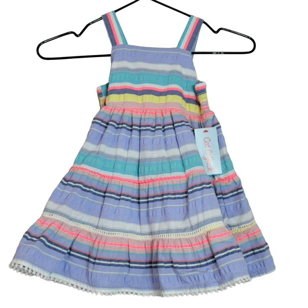 Cat & Jack Girls 2T Multi-Color Striped Fit & Flare Dress w/built in slip. *NWT*